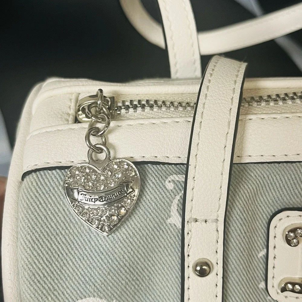 Juicy Couture Denim Logo Queen Of Everything Mini Barrel Bag Crossbody Strap